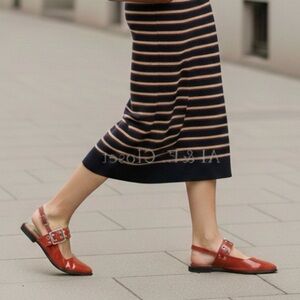 Steve Madden Smokee Red Slingback Flats | Silver Buckle Detail Sz 8.5 Vegan NIB